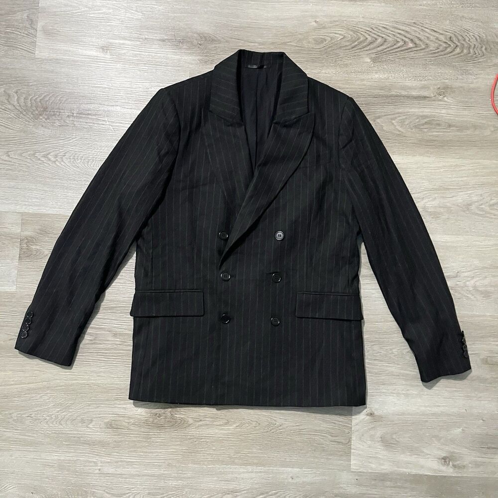 All Saints Blues Pinstripe Striped Navy Double Breasted Jacket Mens Size 38